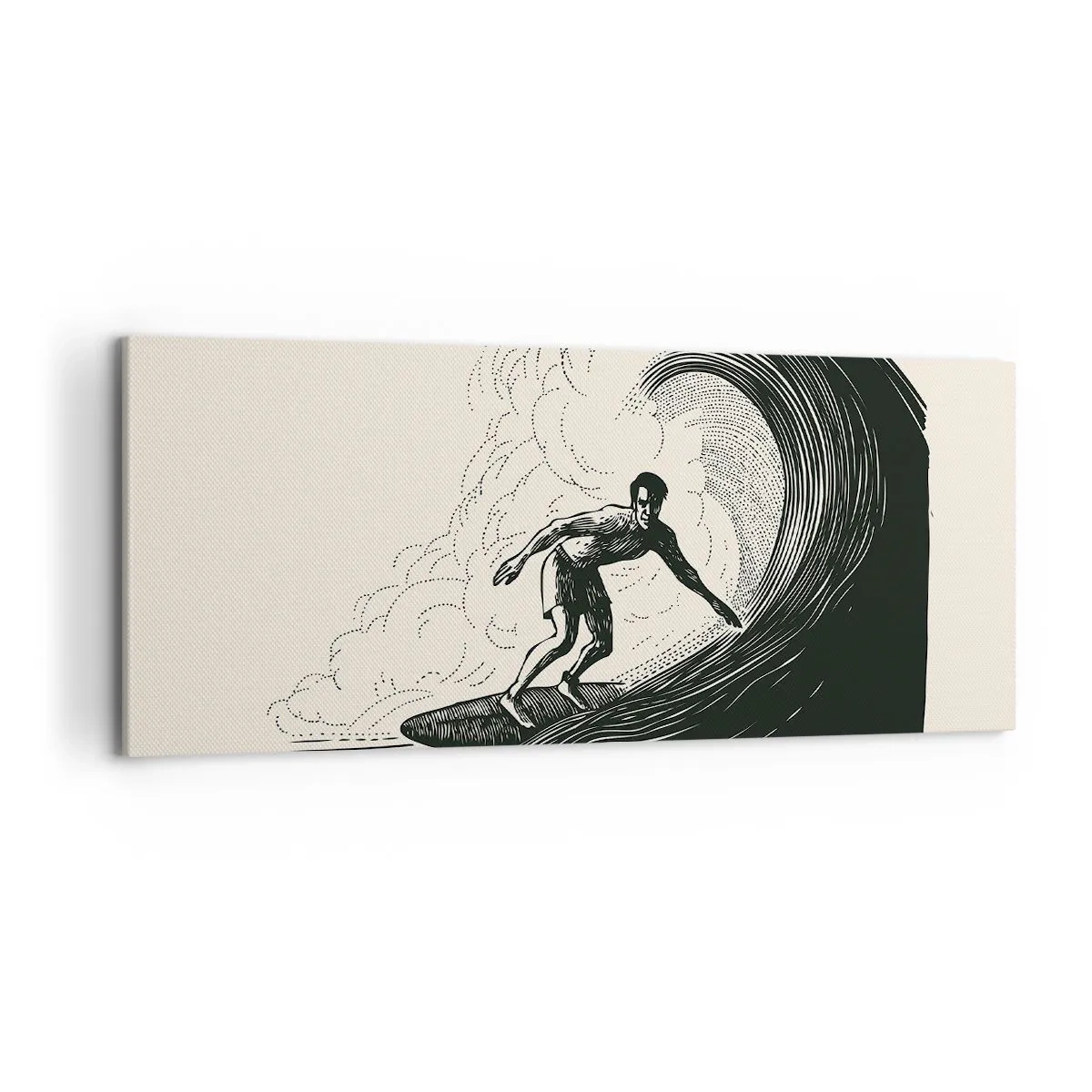 Bild auf Leinwand - Leinwandbild - Schwarz-Weiß-Grafik eines Surfers, der auf einer Welle reitet - 120x50cm - König der Welle - Moderne Wanddekoration für Wohnzimmer und Schlafzimmer ARTTOR