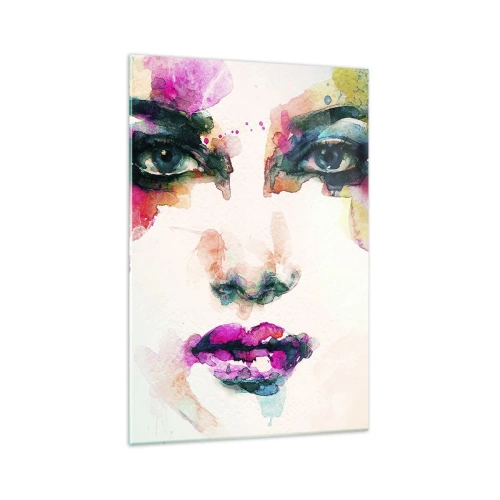 Glasbild - Bild auf glas - Abstraktes Frauenporträt in intensiven Farben - 70x100cm - Ein mit einem Regenbogen gemaltes Porträt - Moderne Wanddekoration für Wohnzimmer und Schlafzimmer ARTTOR