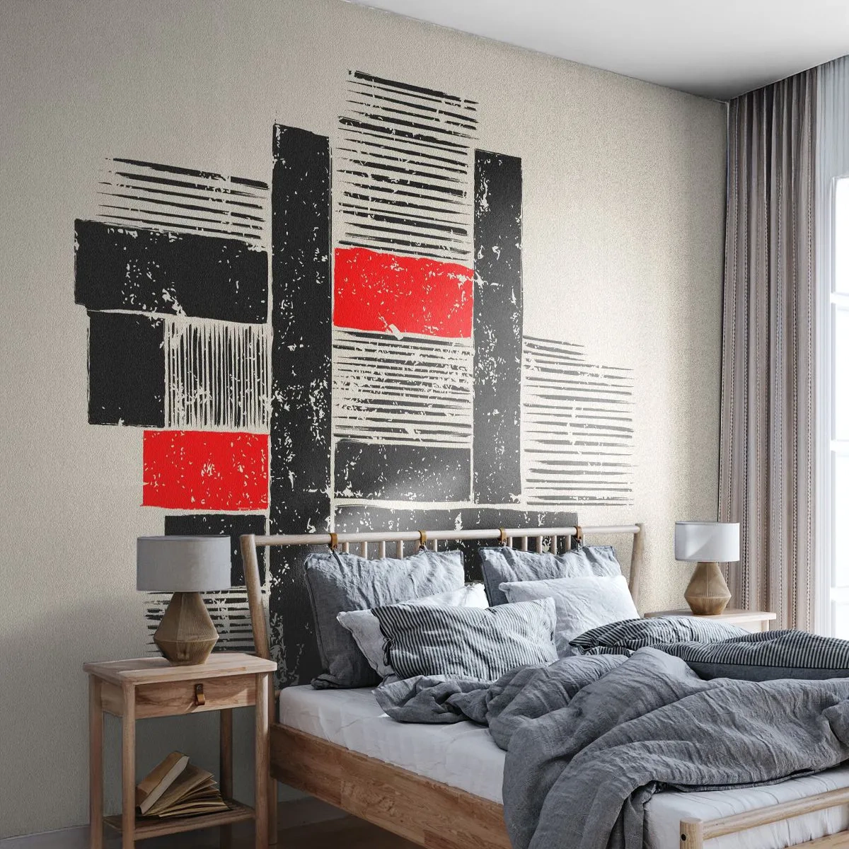 Maßgeschneiderte Fototapete Premium Canvas - Rot und Schwarz - Abstraktion, Moderne Kunst, Industriell