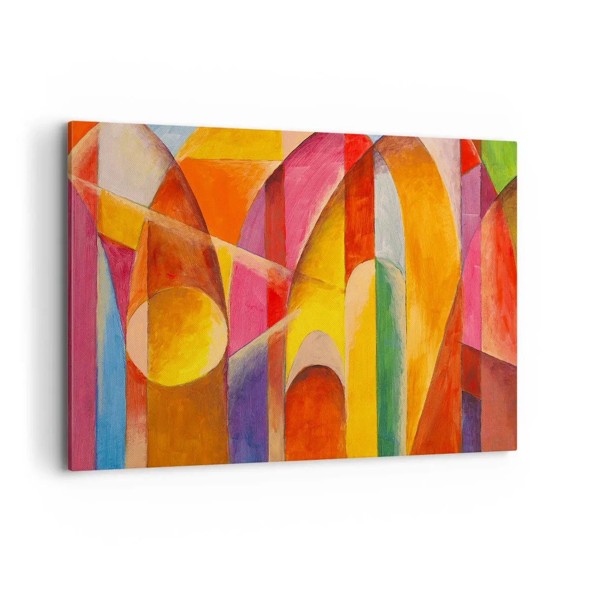 Bild auf Leinwand - Leinwandbild - Eine abstrakte Komposition voller farbenfroher geometrischer Formen. - 120x80cm - Kathedrale der Sonne - Moderne Wanddekoration für Wohnzimmer und Schlafzimmer ARTTOR