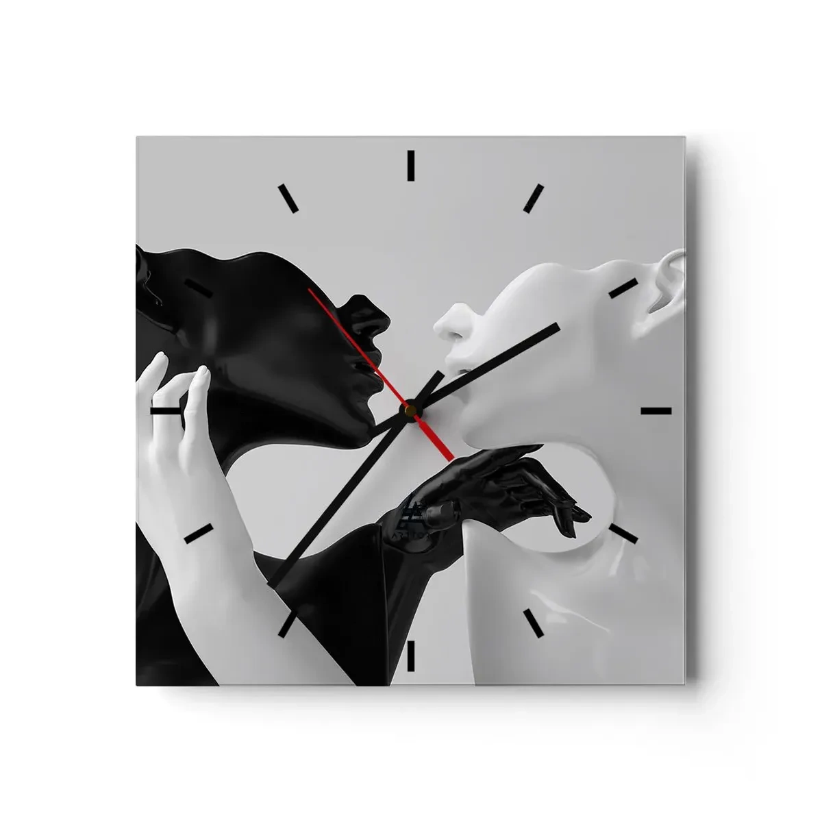 Wanduhr - Glasuhr - Schwarz-weiße Silhouetten in dynamischer Nahaufnahme - 30x30cm - Anziehung - Begierde - Moderne Wanddekoration für Wohnzimmer und Schlafzimmer ARTTOR