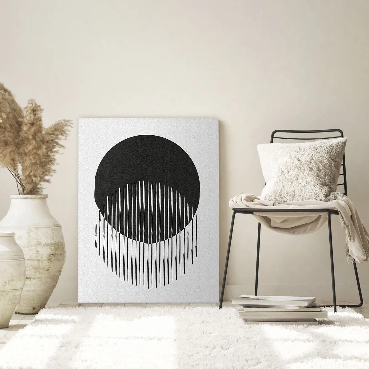 Glasbild - Bild auf glas - Zwei überlappende Kreise mit schwarzen und weißen Linien - 70x100cm - Sein Alter Ego - Moderne Wanddekoration für Wohnzimmer und Schlafzimmer ARTTOR