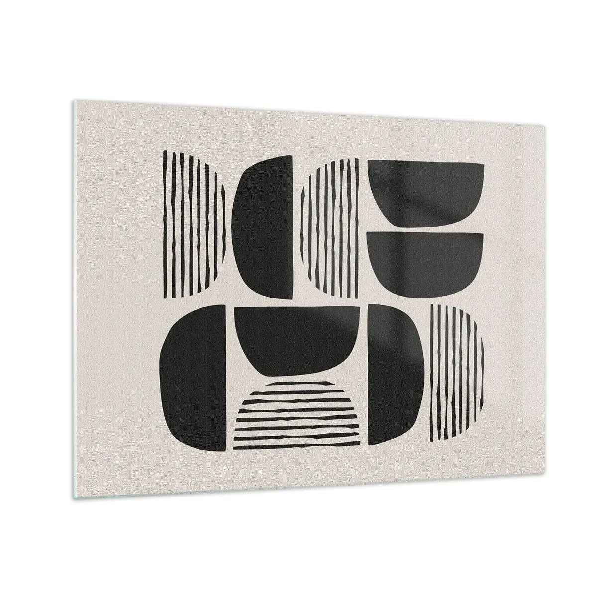 Glasbild - Bild auf glas - Abstrakte Komposition geometrischer Formen mit Linien - 70x50cm - Halbherzige Deals - Moderne Wanddekoration für Wohnzimmer und Schlafzimmer ARTTOR