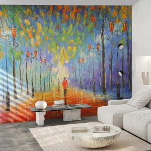 Fototapete Premium Canvas - Nachtlied des Regens - Parkstraße, Landschaft, Bäume - 350x256 cm