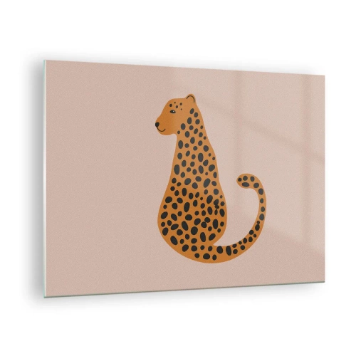 Glasbild - Bild auf glas - Illustration eines Panthers mit schwarzen Flecken auf beigem Hintergrund - 70x50cm - Leopardenmuster ist ein modisches Muster - Moderne Wanddekoration für Wohnzimmer und Schlafzimmer ARTTOR