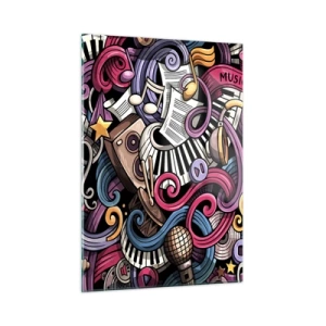 Glasbild - Bild auf glas - Bunte Musikthemen mit Noten und Instrumenten - 50x70cm - Komplizierte Melodie - Moderne Wanddekoration für Wohnzimmer und Schlafzimmer ARTTOR