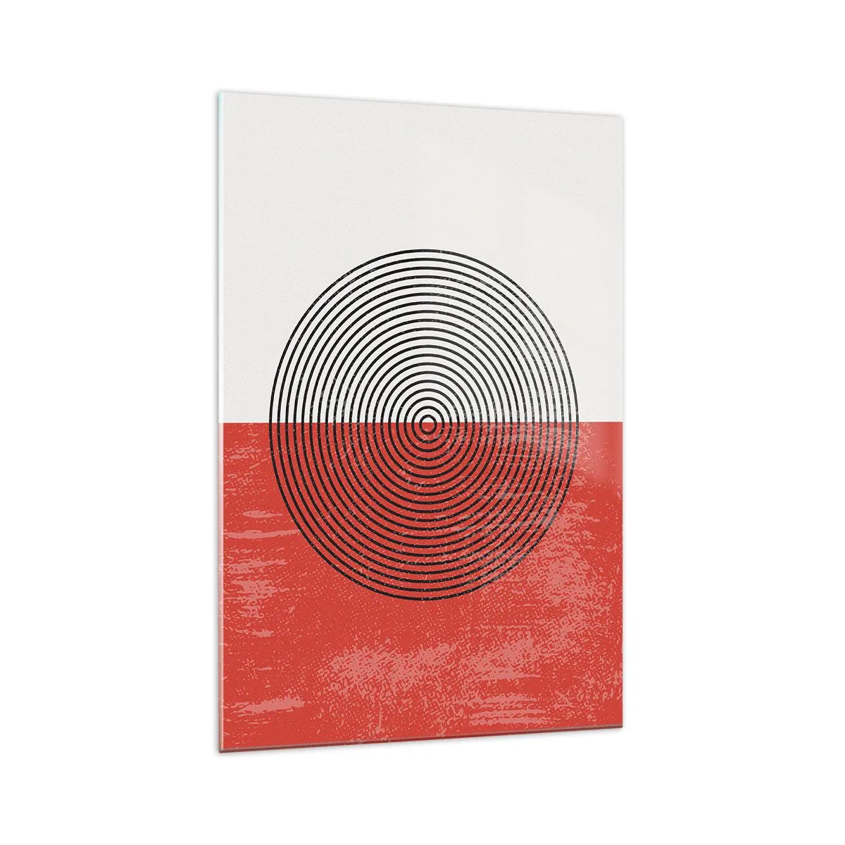 Glasbild - Bild auf glas - Geometrisches Muster mit konzentrischen Kreisen auf rot-weißem Hintergrund - 70x100cm - Auf den Punkt gebracht - Moderne Wanddekoration für Wohnzimmer und Schlafzimmer ARTTOR
