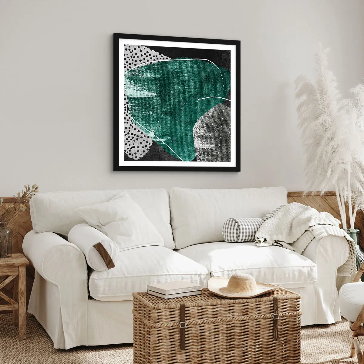 Poster in einem schwarzem Rahmen - Bunte Abstraktion mit Blattgold - 30x30 cm