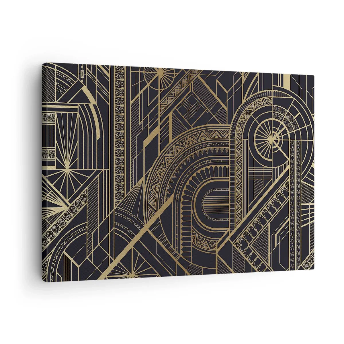 Bild auf Leinwand - Leinwandbild - Goldene geometrische Muster auf schwarzem Hintergrund im Art-Deco-Stil - 70x50cm - Konzepte, Ideen, Pläne - Moderne Wanddekoration für Wohnzimmer und Schlafzimmer ARTTOR
