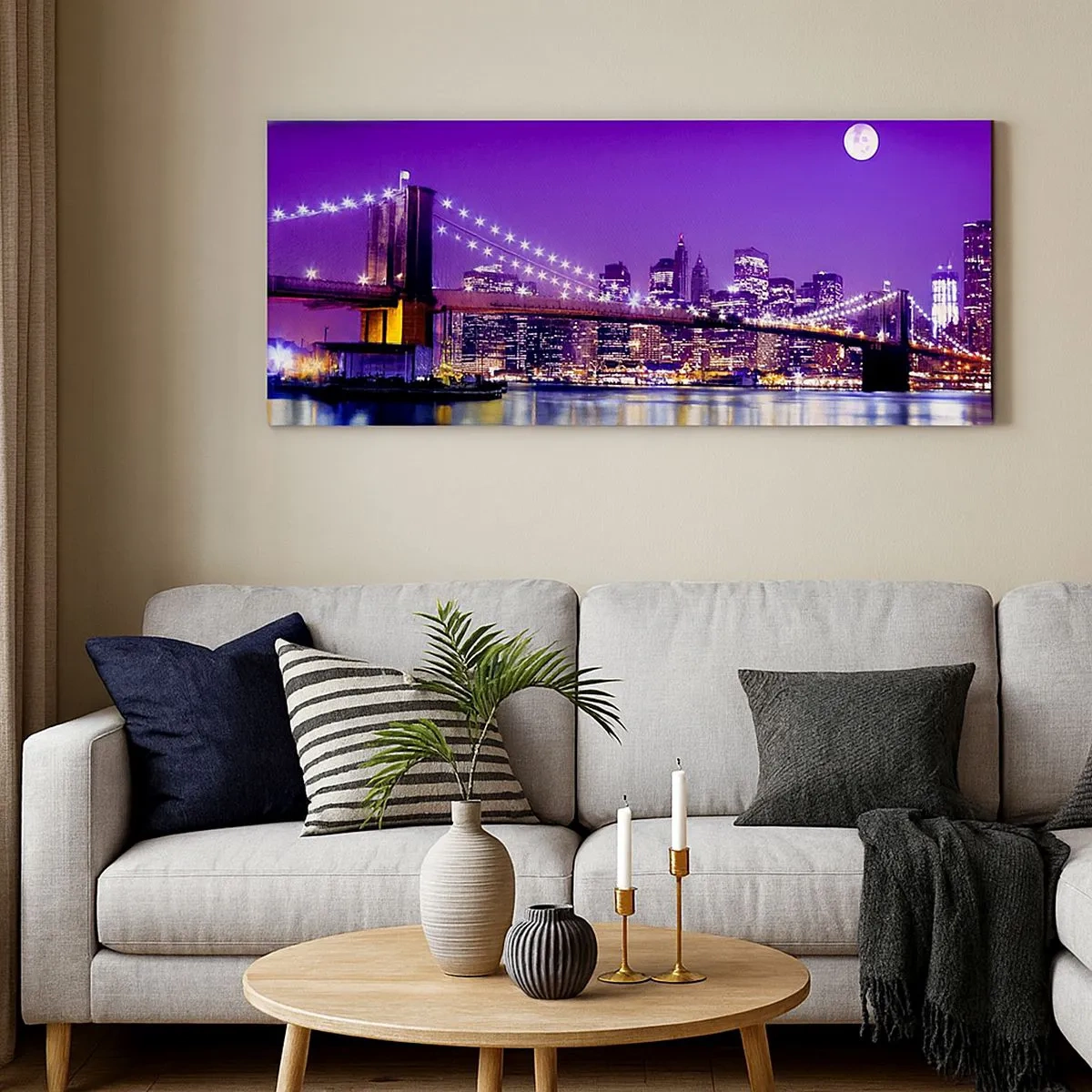 Bild auf Leinwand - Leinwandbild - Die Lichter der Großstadt in Lila - 100x40 cm