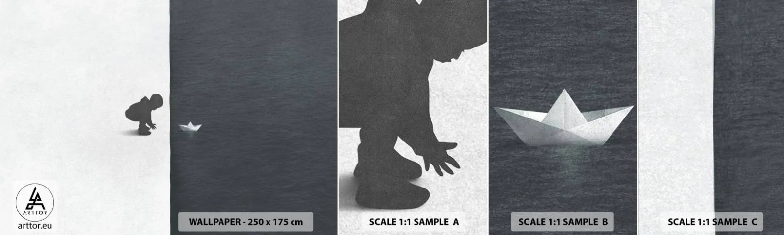 Fototapetenmuster Standard Eco - Tolle Expedition - Kind, Schwarz und weiß, Wasser - 100x30 cm