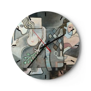 Wanduhr - Glasuhr - Eine abstrakte Komposition aus zwei Figuren mit Mosaikelementen. - 30x30cm - Mosaik aus Geist und Materie - Moderne Wanddekoration für Wohnzimmer, Küche und Schlafzimmer ARTTOR