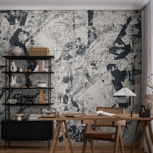 Fototapete Premium Canvas - Abstrakte Komposition in Schwarzweiß mit dynamischem Layout - 100x70cm - Durchdringung der Gegensätze - Moderne Wanddekoration für Wohnzimmer und Schlafzimmer ARTTOR