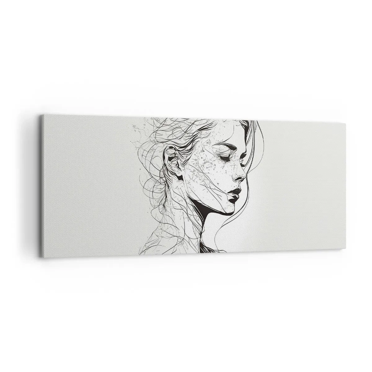 Bild auf Leinwand - Leinwandbild - Ein zartes Frauenporträt im minimalistischen Grafikstil. - 120x50cm - Porträt im Gedanken - Moderne Wanddekoration für Wohnzimmer und Schlafzimmer ARTTOR