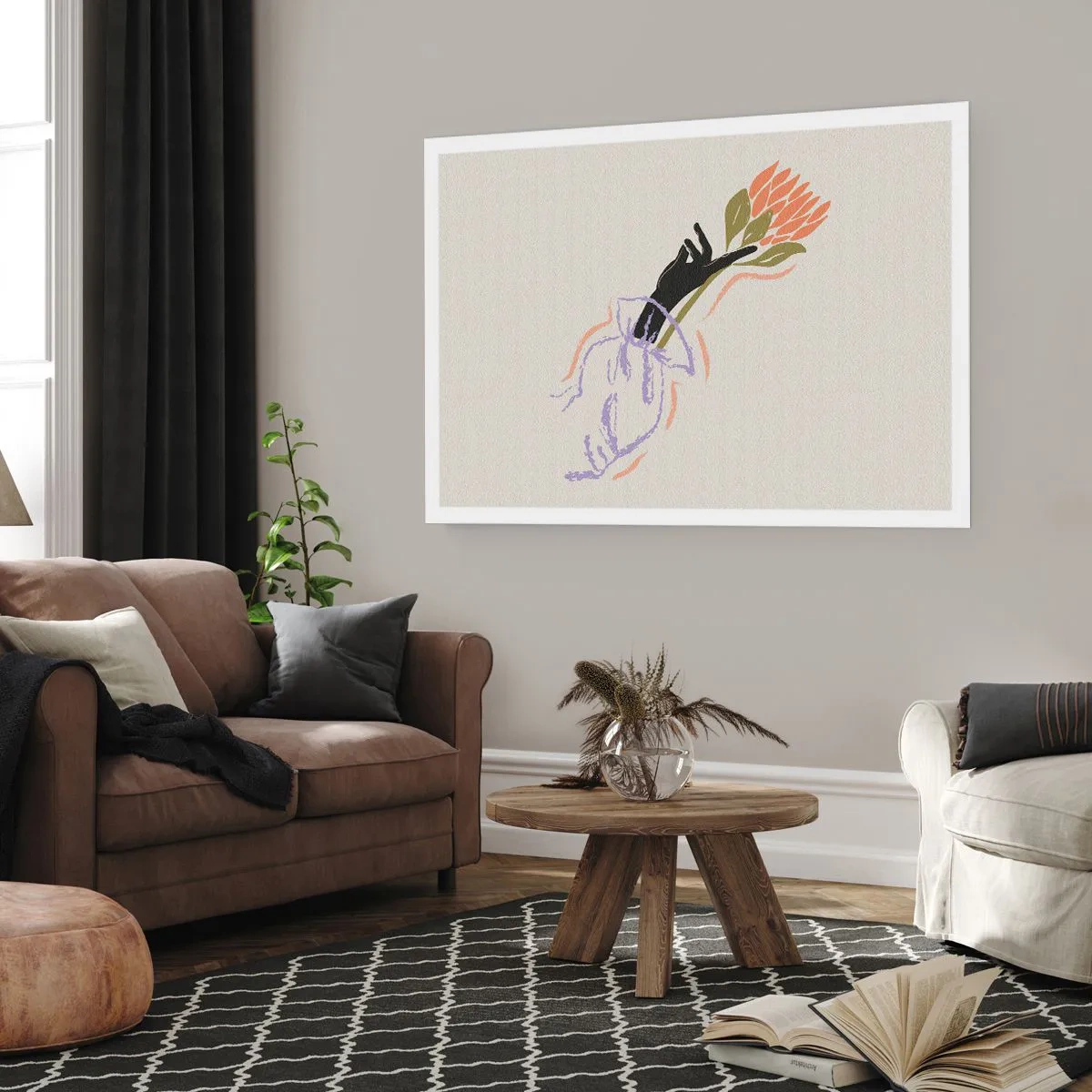 Poster - Ein minimalistischer Blumenstrauß im zarten Stil - 100x70cm - Schwesterliche Berührung - Moderne Wanddekoration für Wohnzimmer und Schlafzimmer ARTTOR