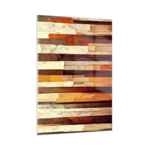 Glasbild - Bild auf glas - Eine Komposition aus vertikalen Streifen in Holz- und Beigetönen - 50x70cm - Hymne der Waldbäume - Moderne Wanddekoration für Wohnzimmer und Schlafzimmer ARTTOR