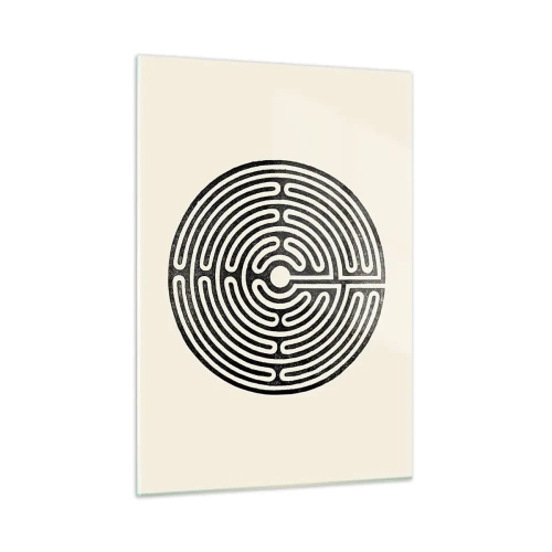 Glasbild - Bild auf glas - Ein schwarz-weißes Labyrinth in kreisförmiger Form auf hellem Hintergrund. - 50x70cm - Geheimnisvolle Ordnung - Moderne Wanddekoration für Wohnzimmer und Schlafzimmer ARTTOR
