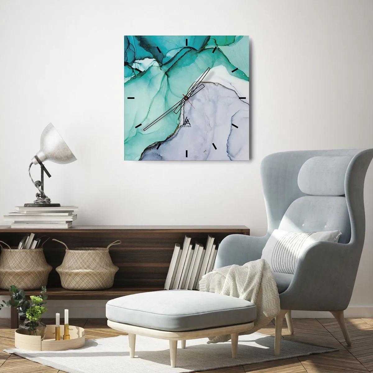 Wanduhr - Glasuhr - Eine Studie in Türkis - 40x40 cm