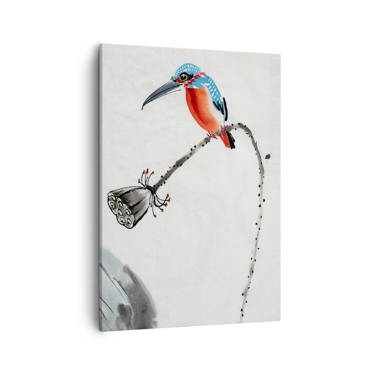 Bild auf Leinwand - Leinwandbild - Ein bunter Vogel vor einem Hintergrund aus Vegetation und einer Libelle - 50x70cm - Das Leben der Wiese - Moderne Wanddekoration für Wohnzimmer und Schlafzimmer ARTTOR