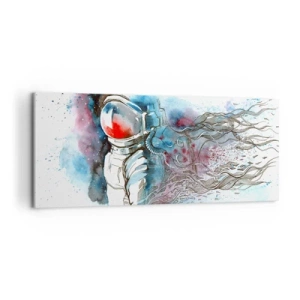Bild auf Leinwand - Leinwandbild - Ein Kosmonaut in einem dynamischen Aquarell mit kosmischen Details - 120x50cm - Allein mit Platz - Moderne Wanddekoration für Wohnzimmer und Schlafzimmer ARTTOR