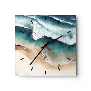 Wanduhr - Glasuhr - Blick auf den Strand und die Meereswellen in Türkistönen - 30x30cm - Das ewige Treffen - Moderne Wanddekoration für Wohnzimmer und Schlafzimmer ARTTOR