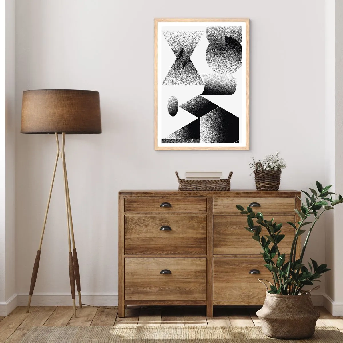 Poster in einem Rahmen aus heller Eiche - Winkel und Ovale - 70x100 cm