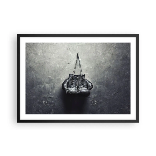 Poster in einem schwarzem Rahmen - Alte Boxhandschuhe an der Wand - 70x50cm - Zeit des Kampfes und Zeit des Friedens - Moderne Wanddekoration für Wohnzimmer und Schlafzimmer ARTTOR