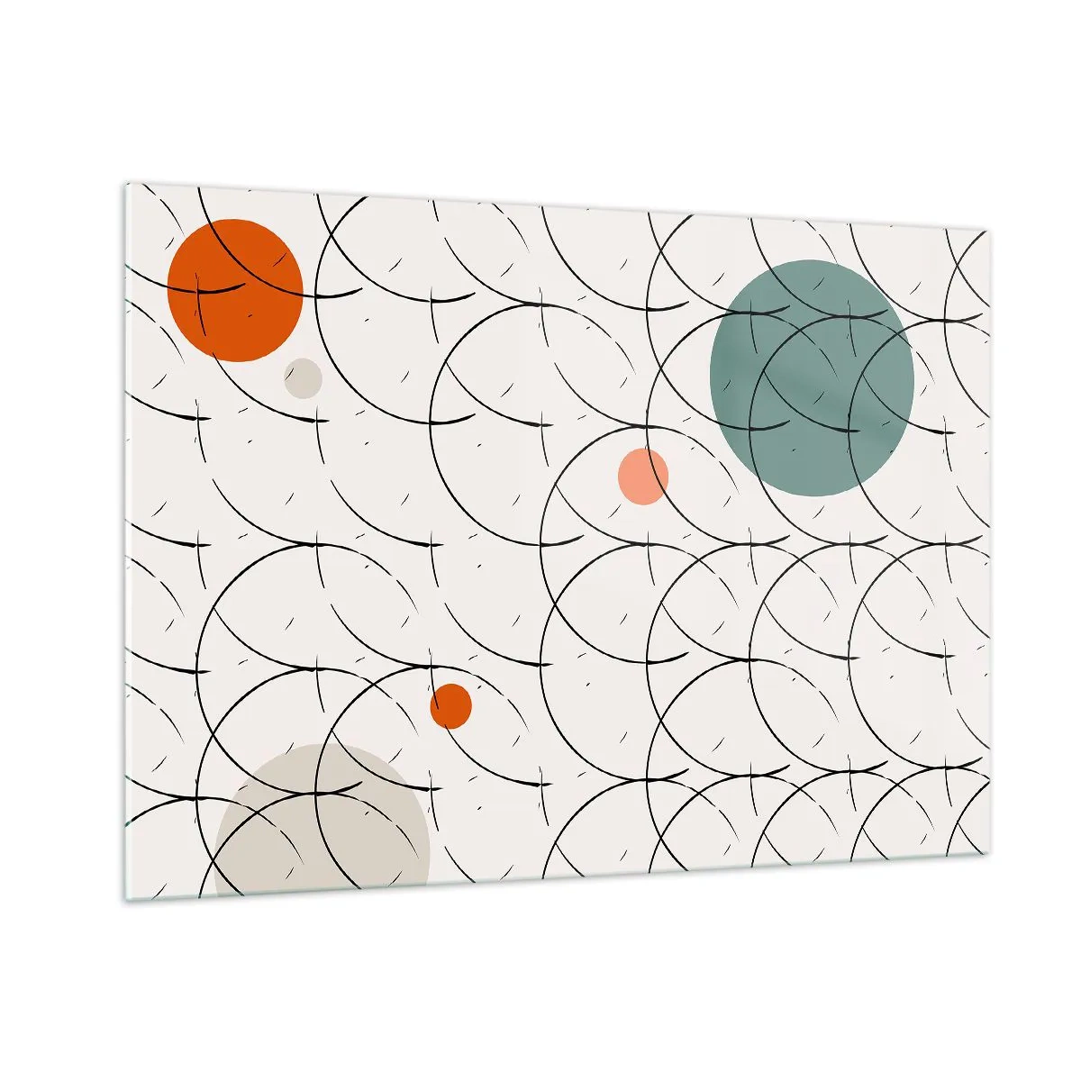 Glasbild - Bild auf glas - Bunte Kreise und schwarze Linien auf hellem Hintergrund im Pop-Art-Stil. - 100x70cm - Im Pop-Art-Geist - Moderne Wanddekoration für Wohnzimmer und Schlafzimmer ARTTOR