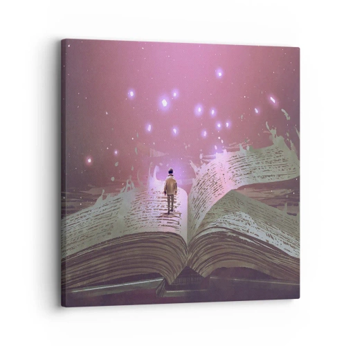 Bild auf Leinwand - Leinwandbild - Einladung in eine andere Welt - lesen Sie! - 30x30 cm