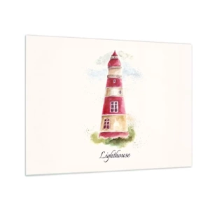 Glasbild - Bild auf glas - Aquarell Leuchtturm mit der Aufschrift Lighthouse - 70x50cm - Das Wetter ringsum ist immer gut - Moderne Wanddekoration für Wohnzimmer und Schlafzimmer ARTTOR