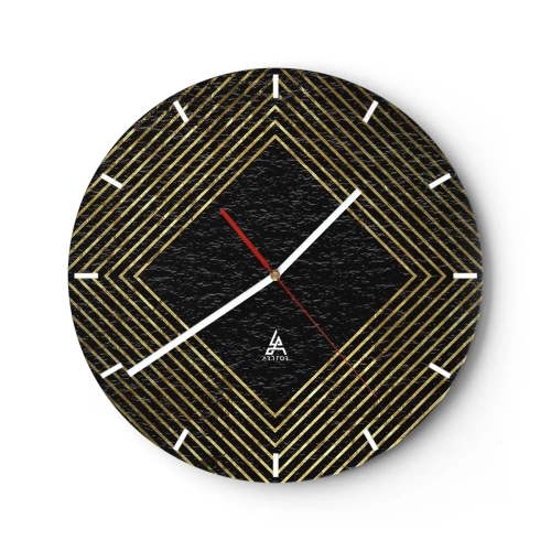 Wanduhr - Glasuhr - Goldene Linien bilden eine Raute auf schwarzem Hintergrund - 30x30cm - Geometrie im glamourösen Stil - Moderne Wanddekoration für Wohnzimmer, Küche und Schlafzimmer ARTTOR