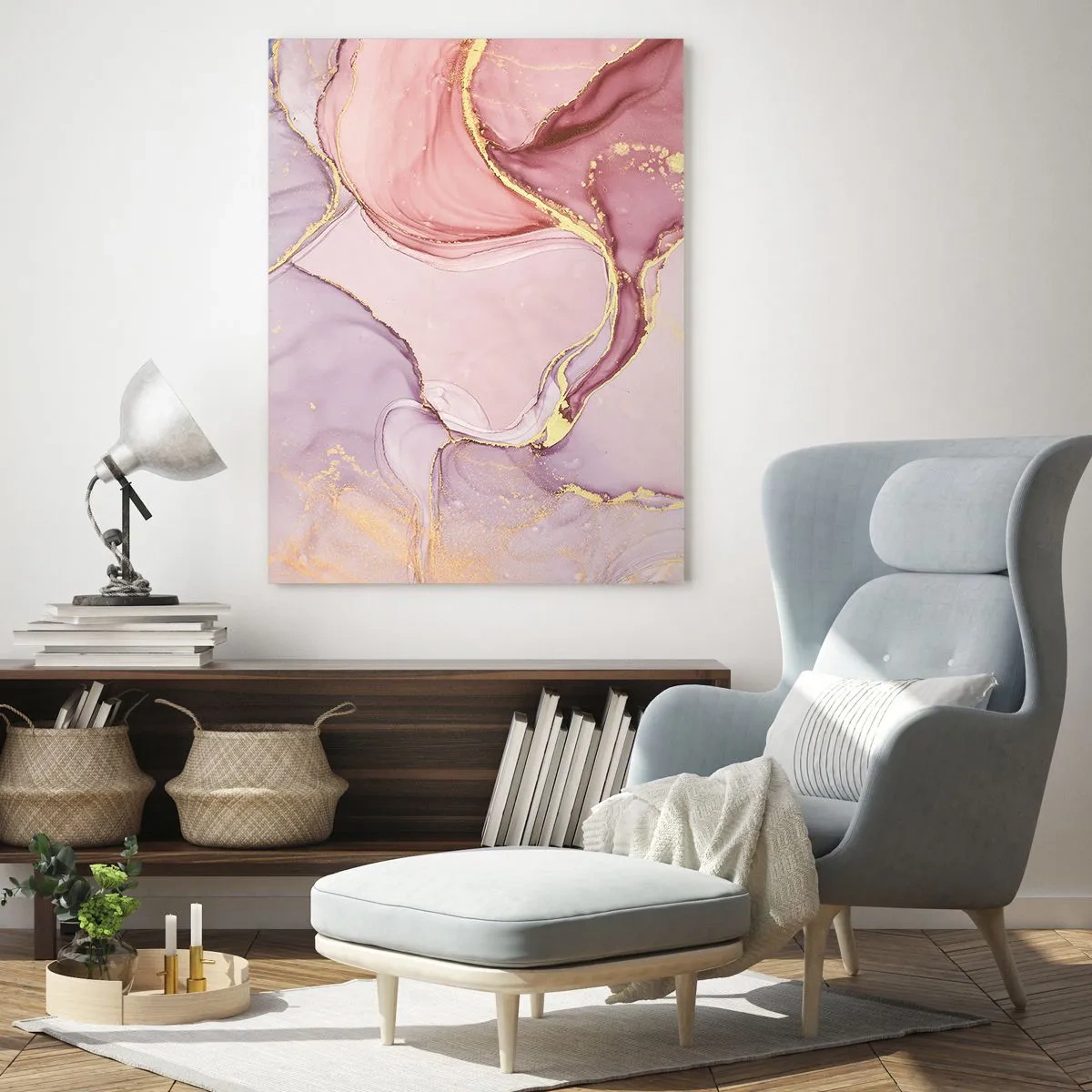 Glasbild - Bild auf glas - Eine abstrakte Komposition in Rosa- und Goldtönen - 50x70cm - Eine Liebkosung der Farben - Moderne Wanddekoration für Wohnzimmer und Schlafzimmer ARTTOR