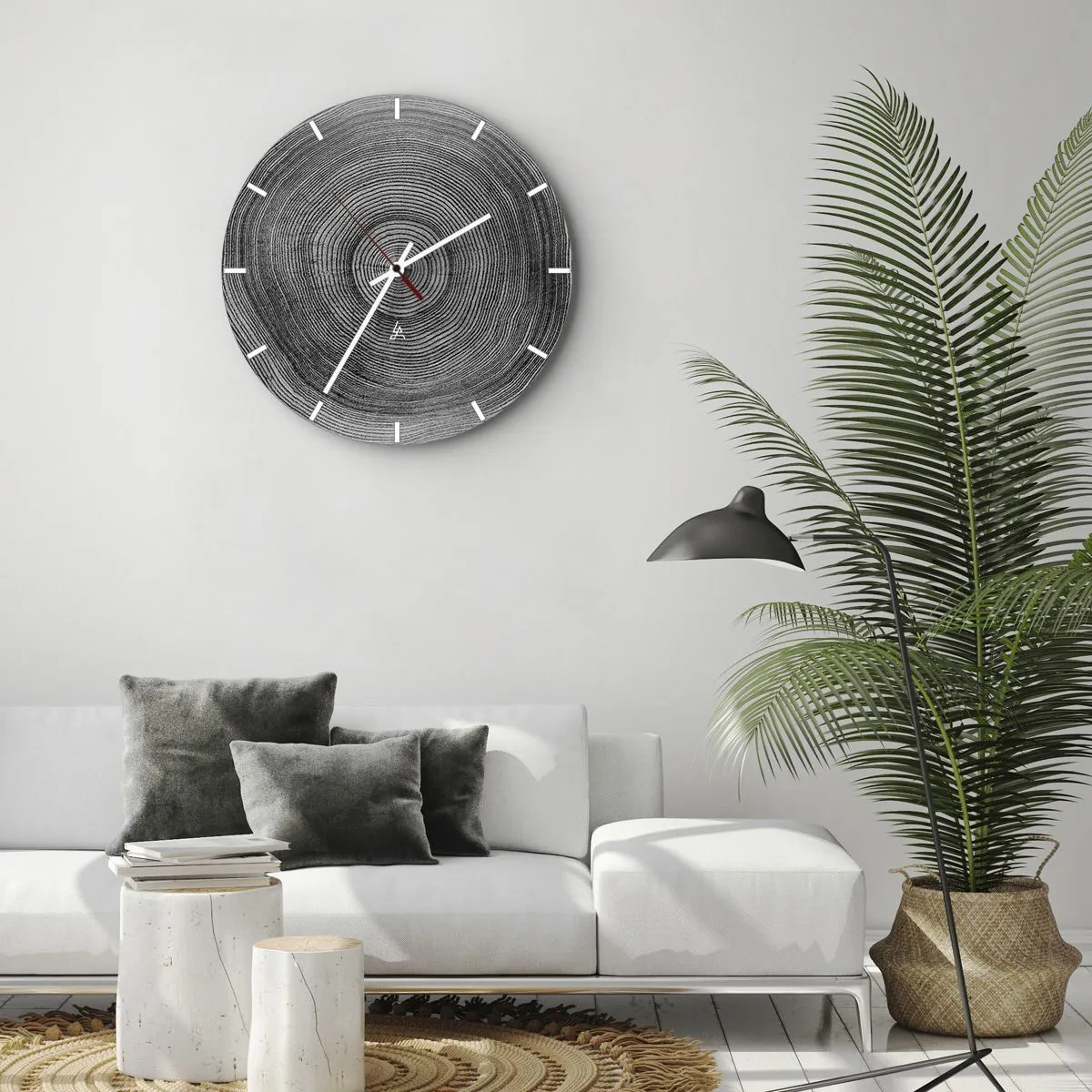 Wanduhr - Glasuhr - Schwarz-weiße konzentrische Holzmaserung - 30x30cm - Zeichen der Zeit - Moderne Wanddekoration für Wohnzimmer, Küche und Schlafzimmer ARTTOR