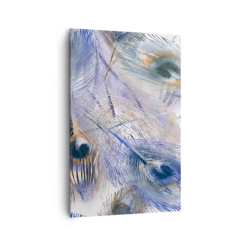Bild auf Leinwand - Leinwandbild - Ein Muster mit Pfauenfedern in Blau- und Goldtönen - 80x120cm - Pfau-Komposition - Moderne Wanddekoration für Wohnzimmer und Schlafzimmer ARTTOR
