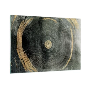 Glasbild - Bild auf glas - Querschnitt eines Baumstammes mit Details und goldenen Akzenten - 100x70cm - Veränderung und Beständigkeit - Moderne Wanddekoration für Wohnzimmer und Schlafzimmer ARTTOR