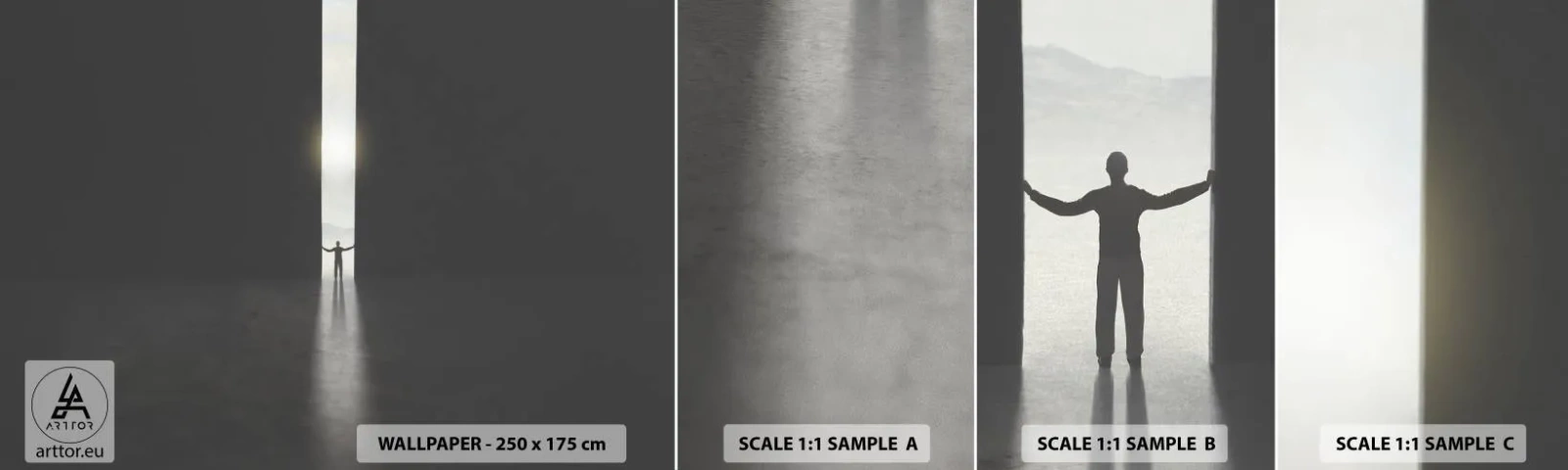 Fototapeten Muster Selbstklebend Deluxe Sticker - Ein Schritt in eine strahlende Zukunft - Abstraktion, Mann, Stück - 100x30 cm