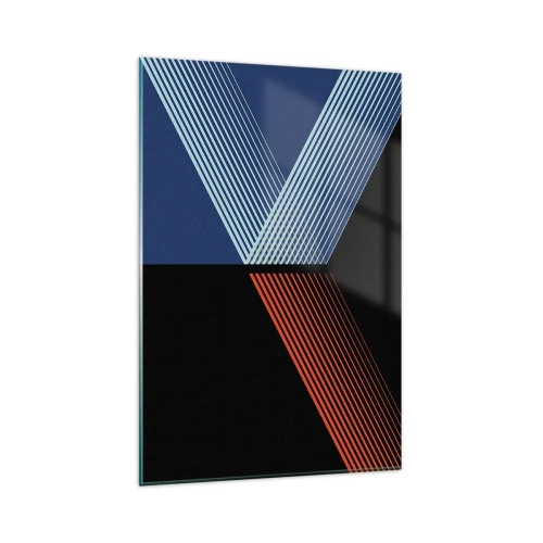 Glasbild - Bild auf glas - Geometrische Linien in Rot- und Blautönen - 80x120cm - Eine einfache Geschichte - Moderne Wanddekoration für Wohnzimmer und Schlafzimmer ARTTOR