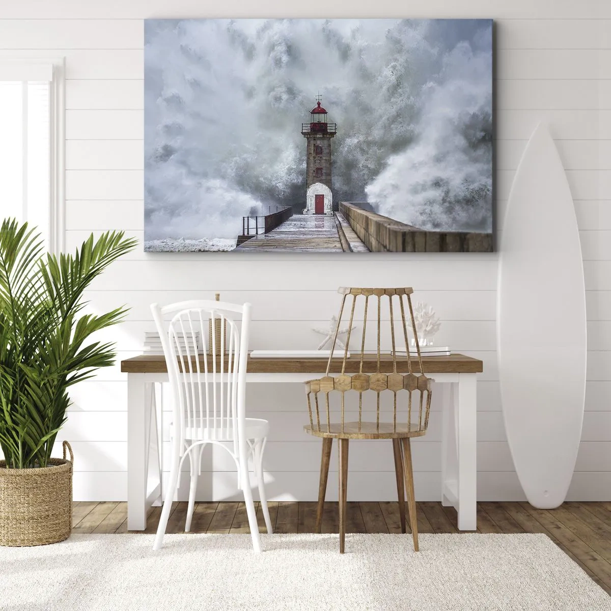 Bild auf Leinwand - Leinwandbild - Ein Leuchtturm, umgeben von rauen Wellen - 70x50cm - Das Rauschen des Wassers, der Lärm wird wehen - Moderne Wanddekoration für Wohnzimmer und Schlafzimmer ARTTOR