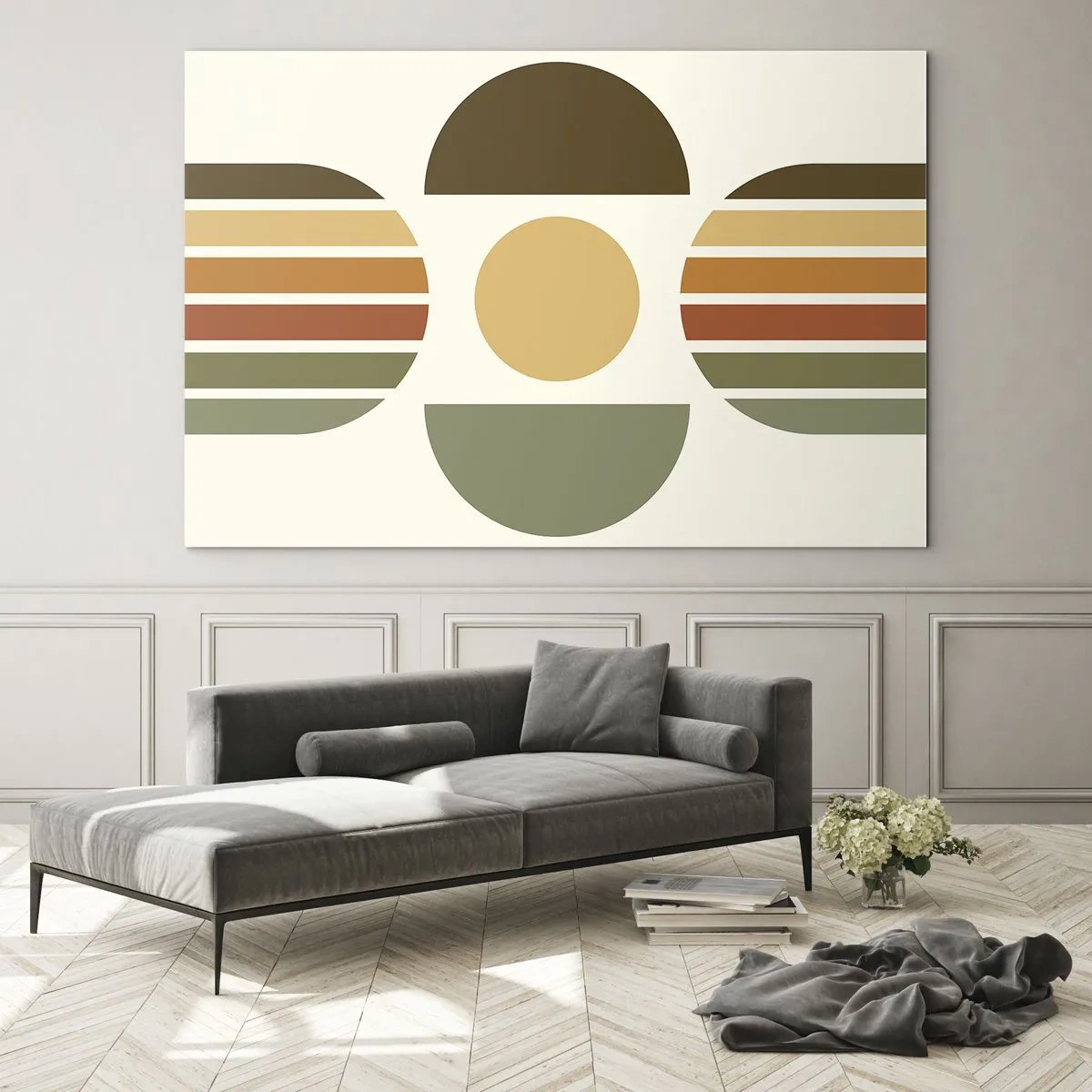 Glasbild - Bild auf glas - Abstraktes geometrisches Design mit Erdtönen und kräftigen Formen - 70x50cm - In Erdtönen - Moderne Wanddekoration für Wohnzimmer und Schlafzimmer ARTTOR