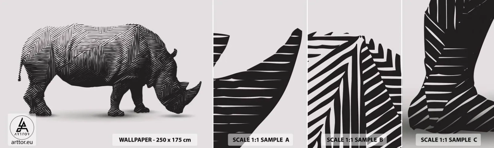 Fototapetenmuster Standard Eco - Geometrische Schönheit der Natur - Tiere, Nashorn, Grafik - 100x30 cm