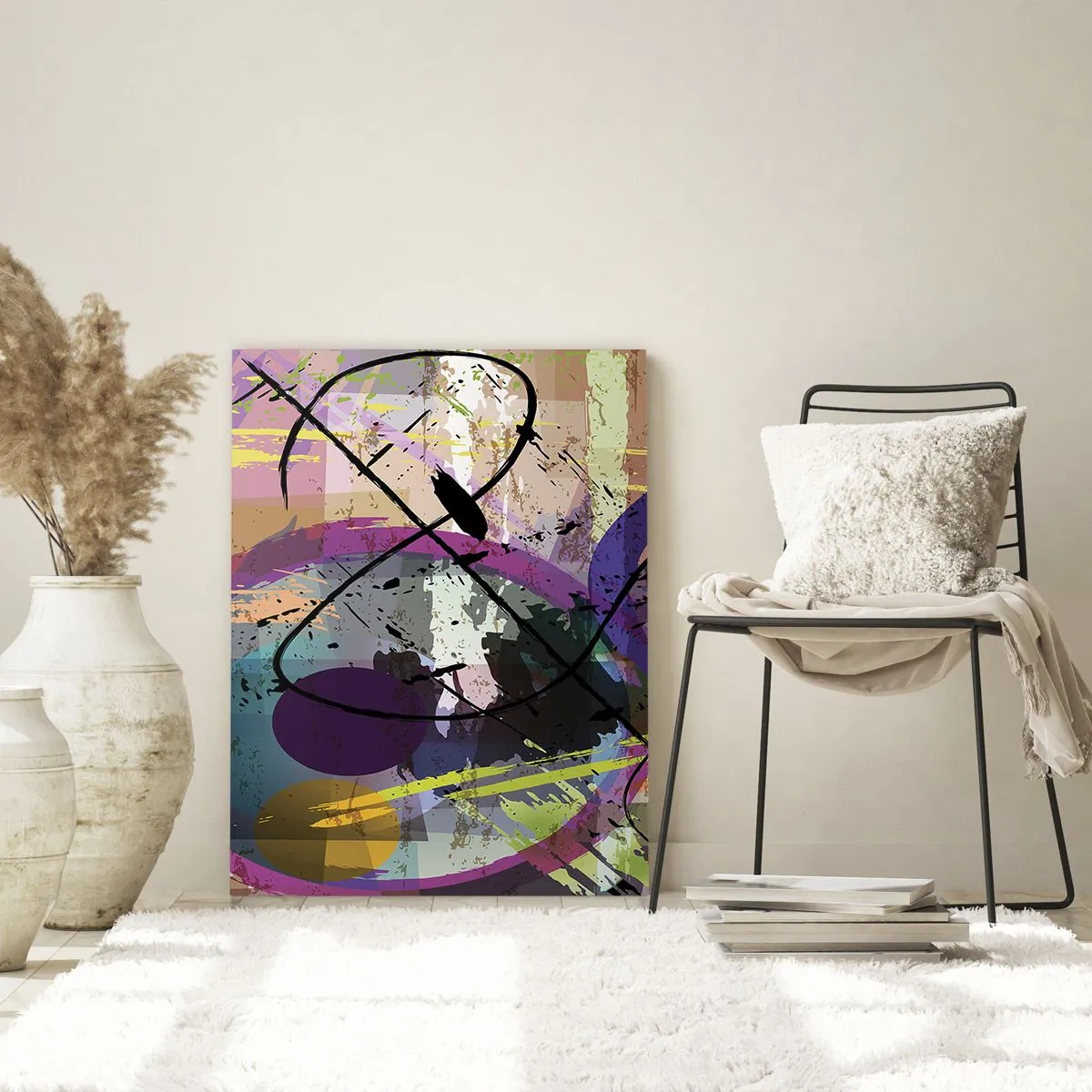 Glasbild - Bild auf glas - Bunte abstrakte Formen und Linien in einer dynamischen Komposition - 50x70cm - Du kannst geradeaus oder umhergehen - Moderne Wanddekoration für Wohnzimmer und Schlafzimmer ARTTOR
