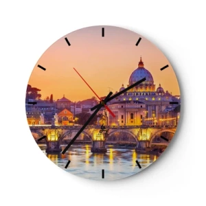 Wanduhr - Glasuhr - Panorama von Rom mit dem Petersdom bei Sonnenuntergang - 30x30cm - Sonnenuntergang über der ewigen Stadt - Moderne Wanddekoration für Wohnzimmer, Küche und Schlafzimmer ARTTOR