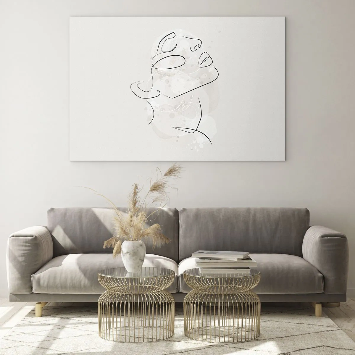 Glasbild - Bild auf glas - Ein minimalistisches Frauengesicht, mit einer Linie gezeichnet. - 70x50cm - Die Umrisse eines Traums - Moderne Wanddekoration für Wohnzimmer und Schlafzimmer ARTTOR
