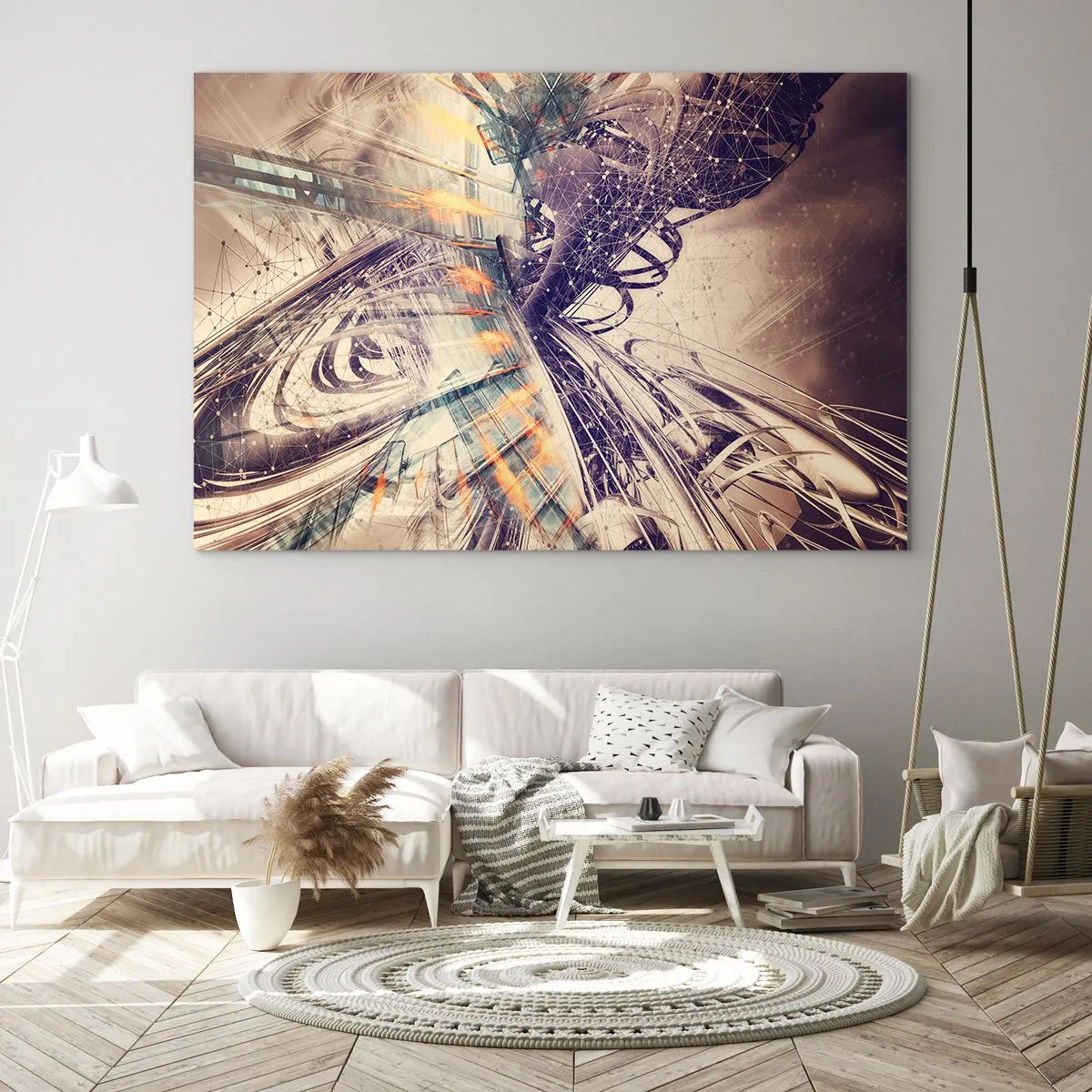 Glasbild - Bild auf glas - Abstrakte Komposition mit dynamischen Linien und Farben - 120x80cm - In großer Eile - Moderne Wanddekoration für Wohnzimmer und Schlafzimmer ARTTOR