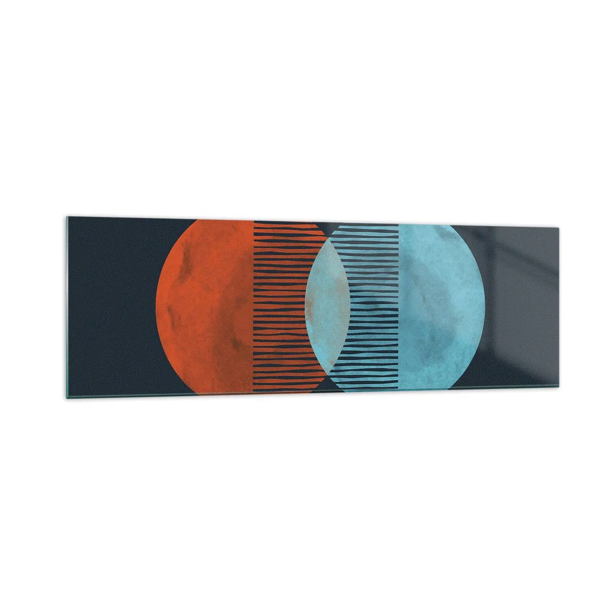 Glasbild - Bild auf glas - Zwei orange und blaue Kreise auf dunklem Hintergrund - 160x50cm - Astronomische Fantasie - Moderne Wanddekoration für Wohnzimmer und Schlafzimmer ARTTOR