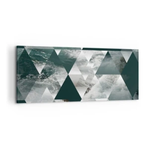 Bild auf Leinwand - Leinwandbild - Geometrisches Muster mit Wellenmotiv in Grüntönen - 120x50cm - Kristallperspektive - Moderne Wanddekoration für Wohnzimmer und Schlafzimmer ARTTOR