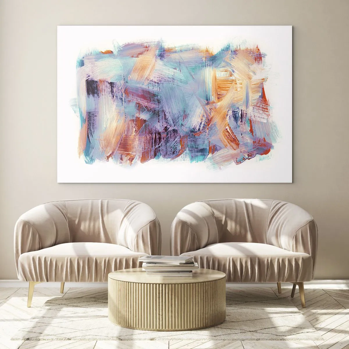 Glasbild - Bild auf glas - Bunte Pinselstriche in Pastellabstraktion - 70x50cm - Buntes Durcheinander - Moderne Wanddekoration für Wohnzimmer und Schlafzimmer ARTTOR