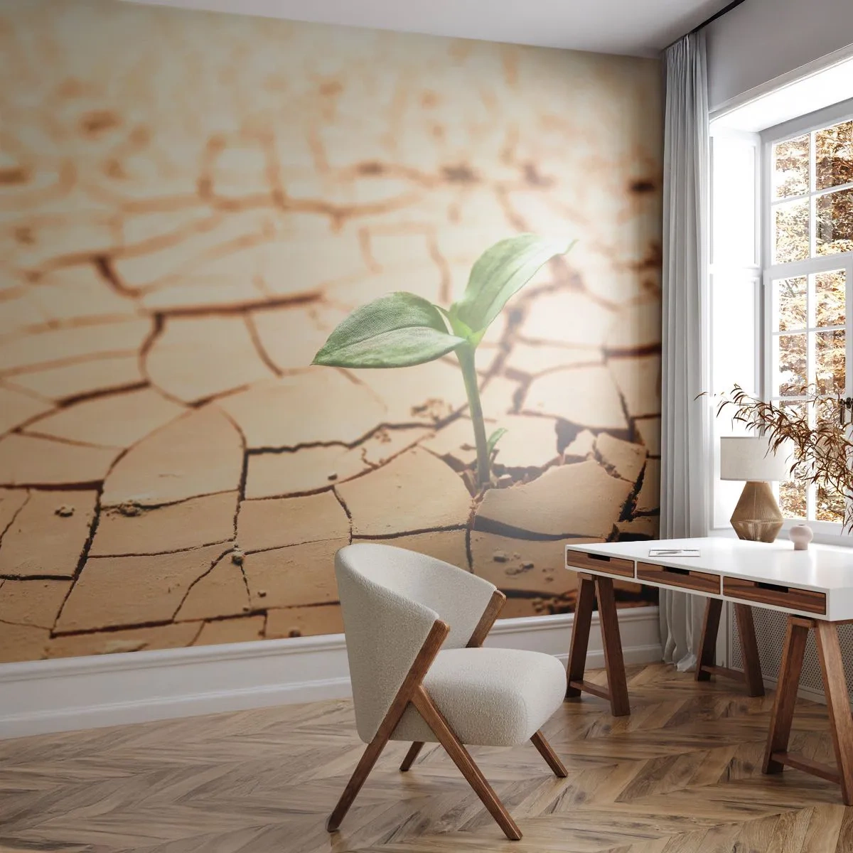 Fototapete Premium Sand - Die unbezähmbare Kraft des Lebens - Natur, Anlage, Trockenheit - 400x280 cm