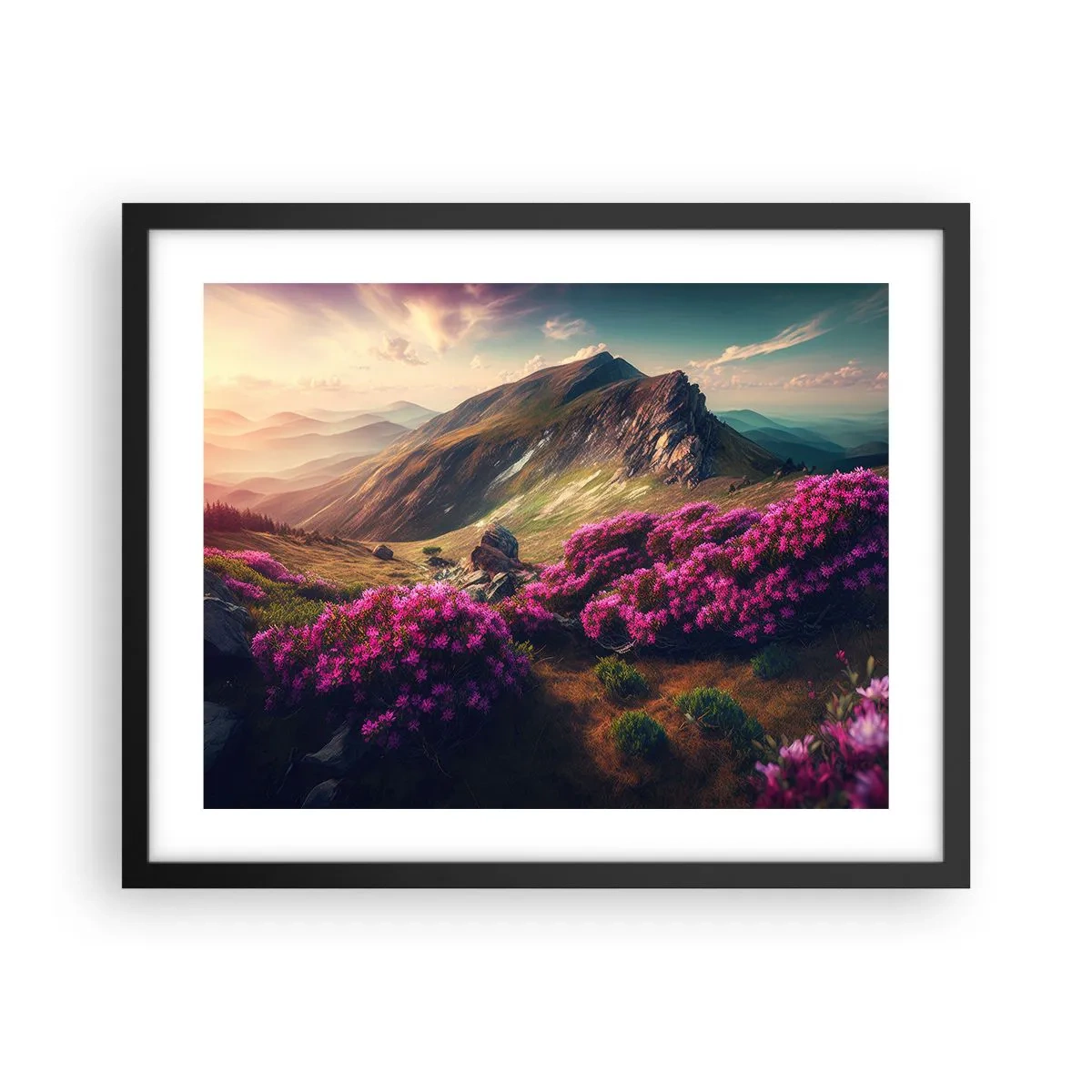 Poster in einem schwarzem Rahmen - Sommer in den Bergen - 50x40 cm