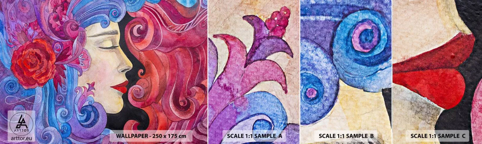 Fototapeten Muster Selbstklebend Deluxe Sticker - Der Jugendstil lebt noch - Frau, Blumen, Göttin - 100x30 cm